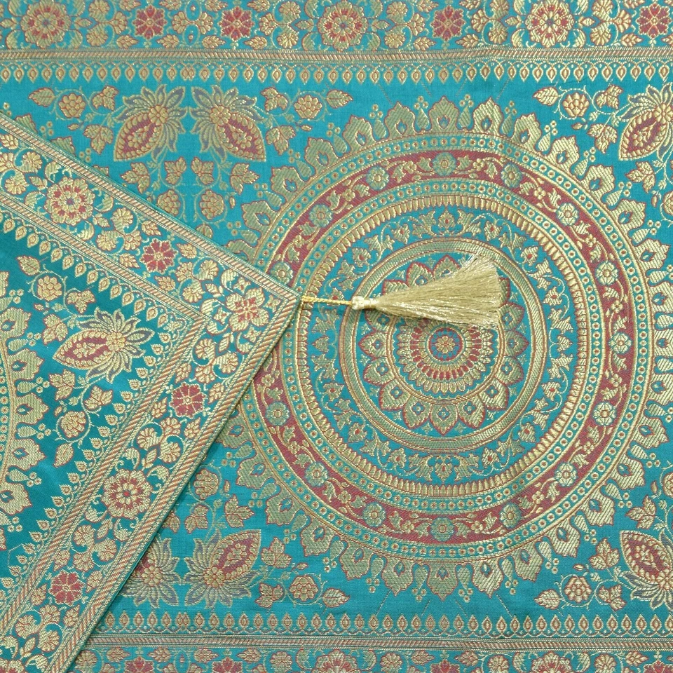 Indian Handmade Mandala Kantha Brocade Table Runner Home Wedding16x72 Tablecloth - Image 4 of 4