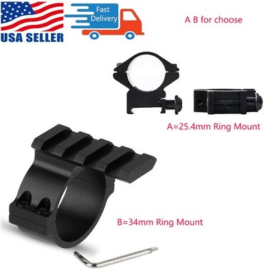 Scope Barrel 34mm Ring Adapter with Picatinny Rail/Low Profile 1'' Ring Mount