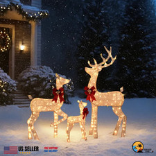3Piece Prelit Christmas Reindeer Family Outdoor Yard Decoration Lighted Deer Set