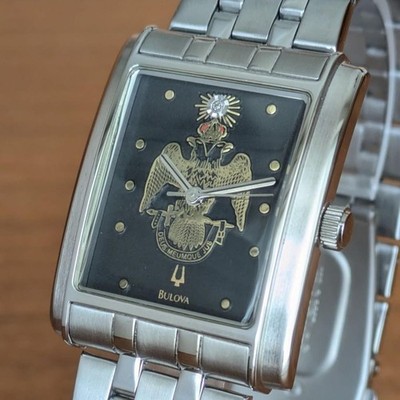 Bulova 96D145 Quadra Freimaurer Uhr Scottish Rite Double Headed Eagle Diamond...