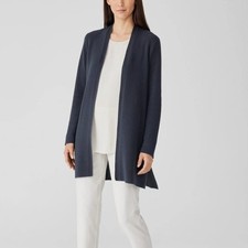 EILEEN FISHER Women XS Peruvian Organic Cotton Crepe Grey Knit Cardigan Sweater