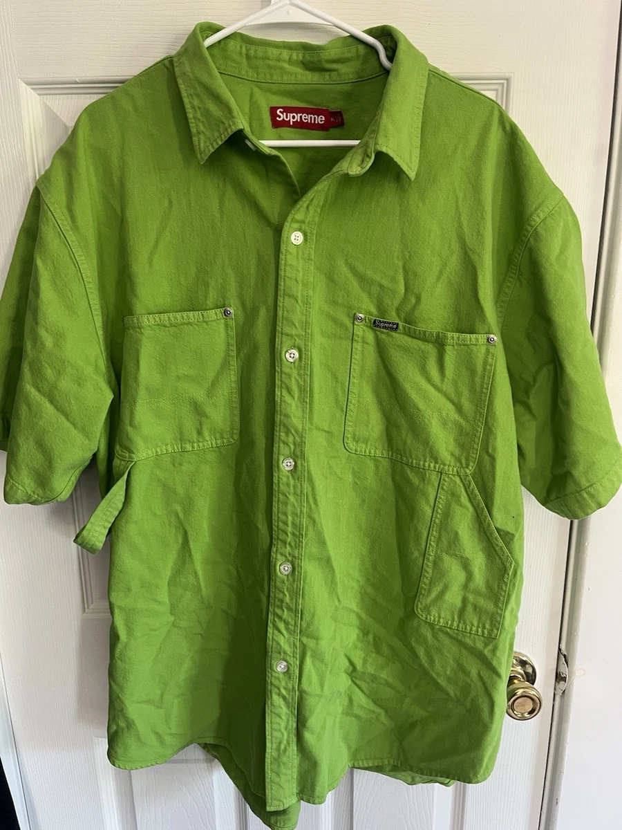 Supreme Denim Short Sleeve Casual Button-Down Shirts for Men for