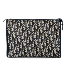 Borsa a mano pochette Christian Dior originale Trotter tela pelle beige navy_0198