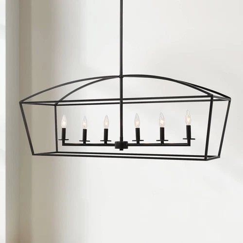 Bronze Linear Pendant Chandelier 42" Farmhouse 6-Light Fixture Kitchen Island - Picture 1 of 6