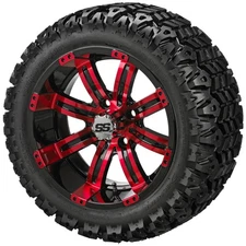 (4) Golf Cart 20x10-12 Sierra Sport A/T Tires on 12x7 Black/Red Tempest Wheels