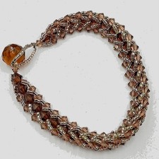 Vintage Brown Crystal Beaded Bangle Bracelet Retro Earth Tone Statement Jewelry