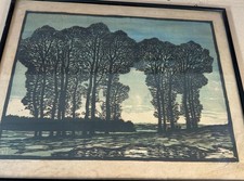 FarbHolzschnitt  Künstler Wilhelm Heidelandschaft Signiert Ölgemälde Antik 38x47