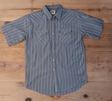 Vtg Ely Cattleman Mens XL Dobby Western Shirt Pearl Snap Gray Stripe Rockabilly