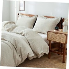 100 Duvet Cover Set 3pcs Basic Style Natural French Washed Flax King Linen