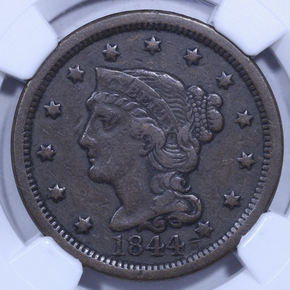 1844 Braided Hair Large Cent - 1c NGC VF35 BN - Image 3 of 4