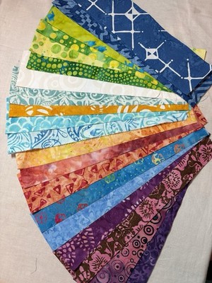 Batik cotton Fabric Strips 20 pieces 2.5''x21'' ribbon brights