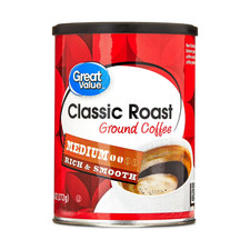 Great Value Classic Roast Ground Naturally Caffeinated Coffee, 9.6 oz Canister