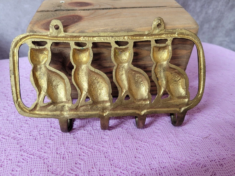 Gancho para colgar pared tela llave toalla taza latón vintage gato Foto 4 de 4