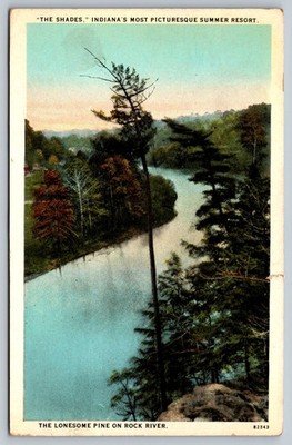 Vintage 1920s Indiana Shades Postcard Lonesome Pine Rock River Scenic