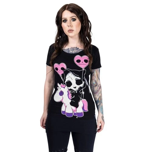 Cupcake Cult Cat Reaper T-shirt Gothic Skull Cat Graphic Black Womens Gothic Top