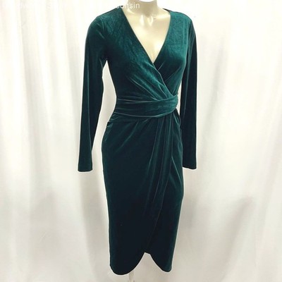 NWT Women's FOREVER NEW Velvet Green Midi Antionette Wrap Dress Sz 8 MSRP$179