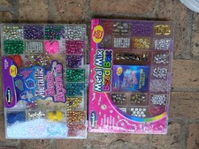 Vintage RoseArt Bead Set Lot - Metallic Beadie Keychains & Metal Mix Bead Box -