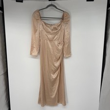 Reformation Gloriana Silk Dress Women's Sze 2 Champagne Midi High Slit Old Money