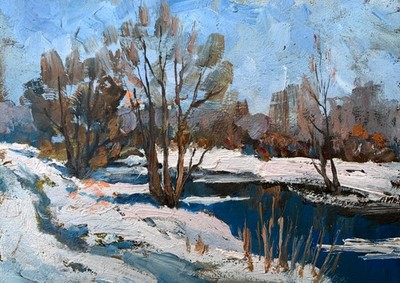 Oil Painting Bright Winter Meadow L. Maistrenko Unframed Original nAAA3556