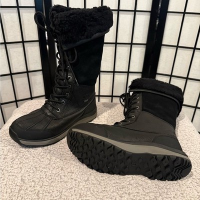 UGG Black Winter Snow Boots Faux Fur Lined Lace-Up Womens Size 8.5 NEW With Box