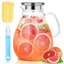 SUSTEAS 3 Litre 101oz Glass Pitcher Jar with Lid and Nozzle, 3.17Quart Cold/H...