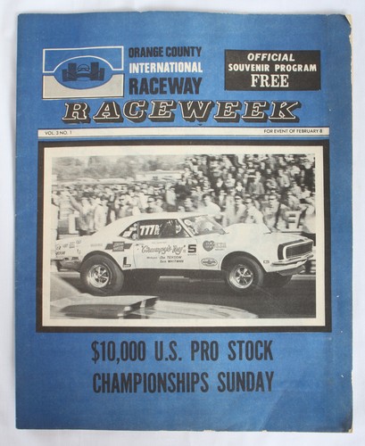 Rare 1970 Feb 8 BILL JENKINS Pro Stock OCIR ORANGE COUNTY INT'L RACEWAY PROGAM