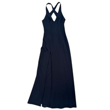 Show Me Your Mumu XS Black Maxi Gown • V-Neck Cross-Back • Front Slit