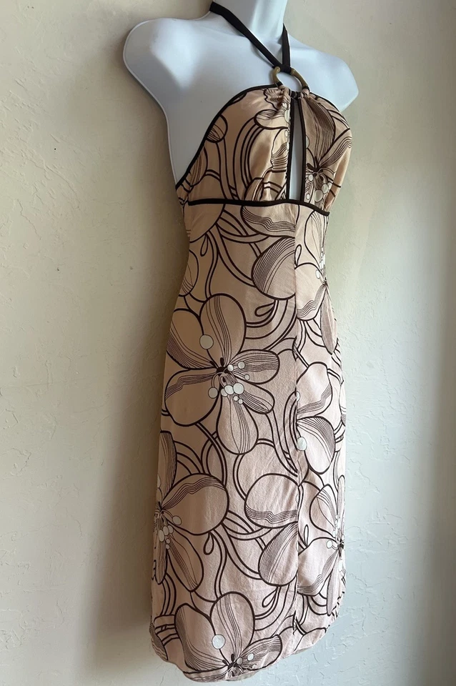 Vestido sin Mangas Y2K Trina Turk Seda Halter 2 Hadas Grunge Delicada Coqueta Floral 2000 Foto 3 de 4