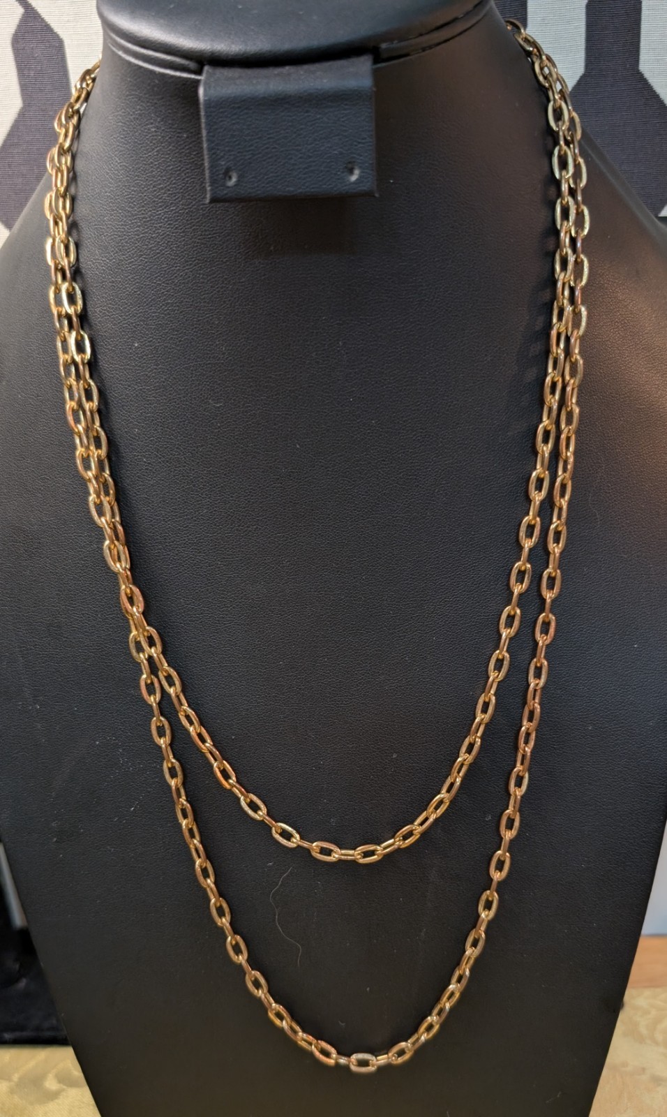 XTRA LONG NECKLACE LARGE RECTANGULAR LINKS GOLD T… - image 2