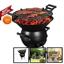 Relaxdays Tonneau à Barbecue en Fonte, Portable, Hauteur Réglable, 35 cm