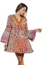 DAVI & DANI Danielle Colorblock A-Line Dress in Brick Multi Ladies Sz.M - NWT