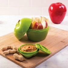 Hutzler Apple Slices & Dip To-Go Lunch Snack Storage Container - Green or Red