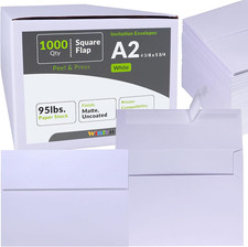 Winlyn 1000 Pcs White A2 Invitation Envelopes, Peel Press Self Seal, 4 3/8 X 5