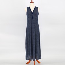 Lauren Ralph Lauren Women Navy Striped Linen Knit Lace-Up Maxi Dress Size S