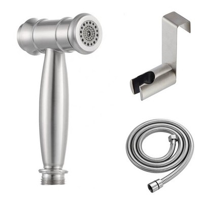 Two Functions Douche Bidet Sprayer Head Push Button Control Hose Kit Brushed