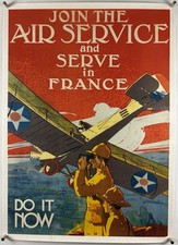 JOIN THE AIR SERVICE On Linen World War 1 Liberty Bond Poster 1917 WW1 *TRIMMED*