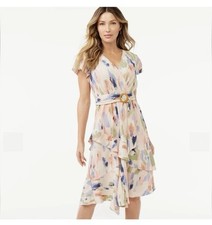 SOFIA JEANS BY SOFIA VERGARA Amelia Midi Dress Belted Wrap Flutter Sleeve SMALL