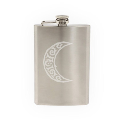 Ancient Culture - Aztec Mayan Tribal Moon Crescent - Etched 8 Oz Stainless Steel