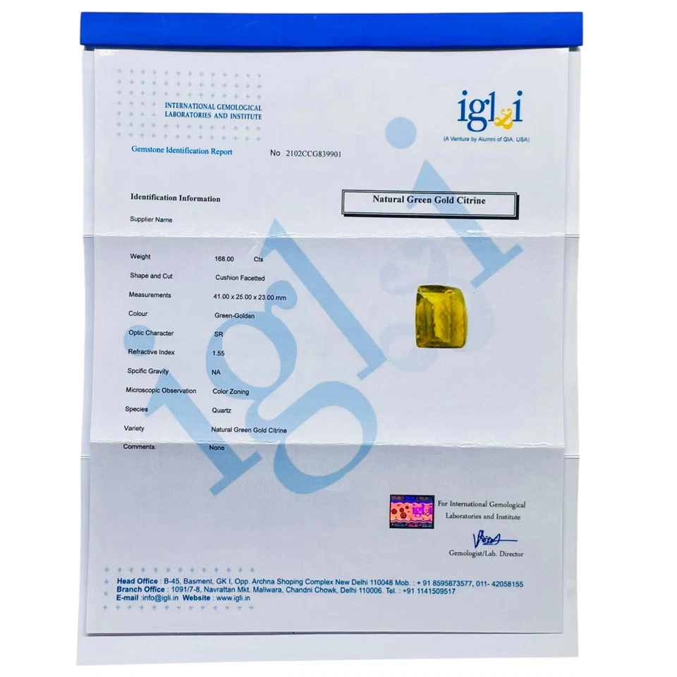 Enorme piedra preciosa rara de alta calidad citrino oro verde natural certificado VVS 168 quilates Foto 3 de 4