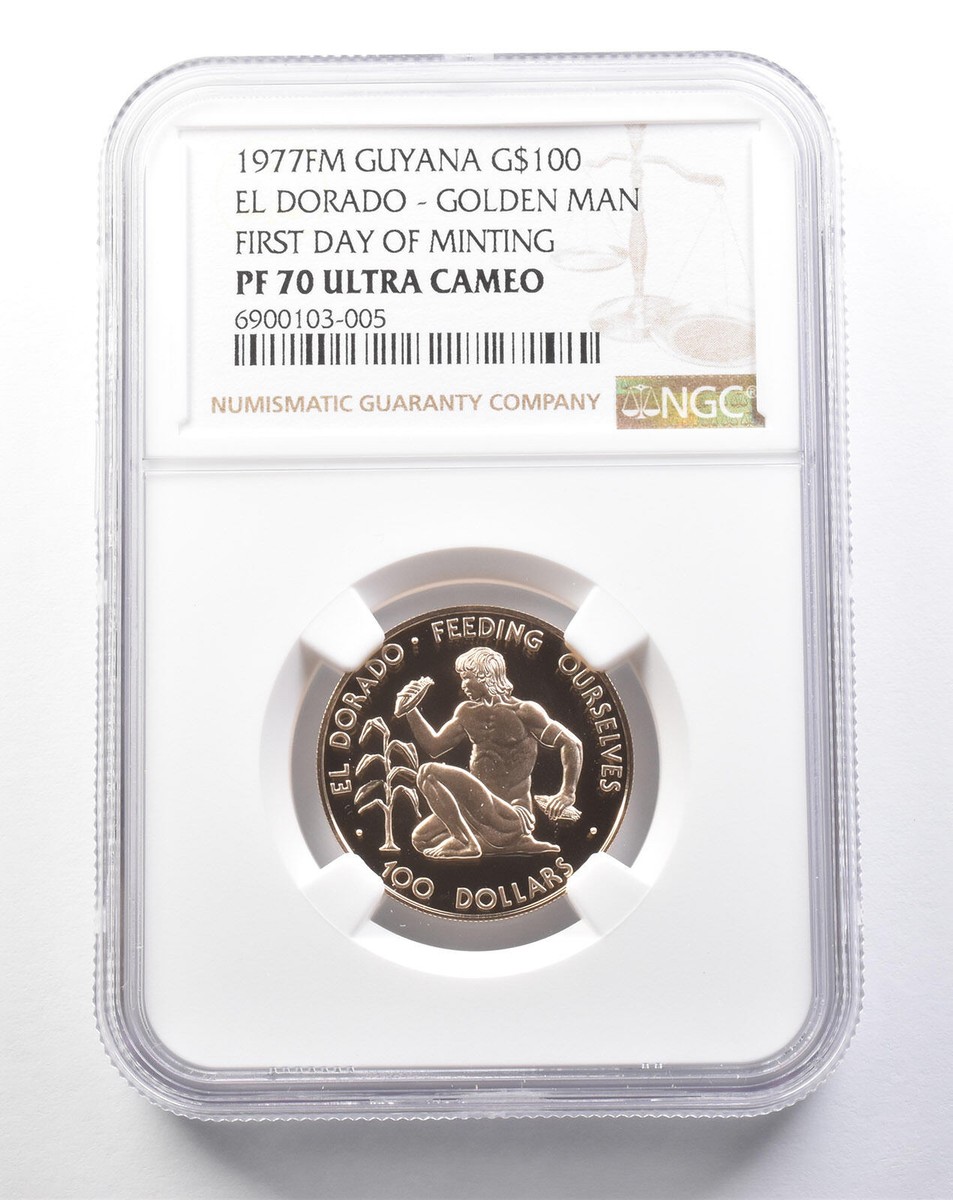 1977 FM Guyana 100 Dollars Gold El Dorado First Day Of Minting