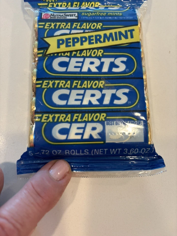 Rollo de papel de aluminio vintage Certs 1994 sin azúcar sabor extra caramelo nuevo sellado 5pk Foto 3 de 4