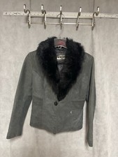 VTG GUESS Jacket Women S Distressed Leather Moto Biker Y2K Penny Lane Faux Fur