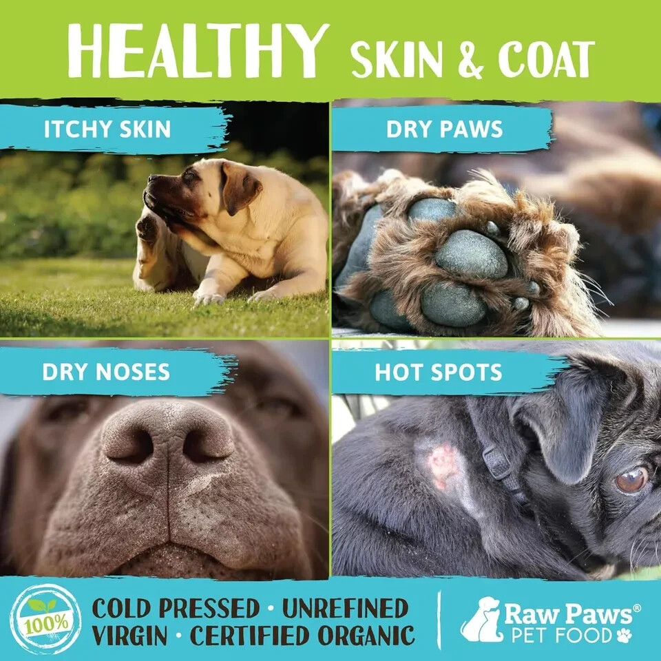 Raw Paws Organic Coconut Oil for Dogs & Cats, 8-oz - Treatment for Itchy Skin, D