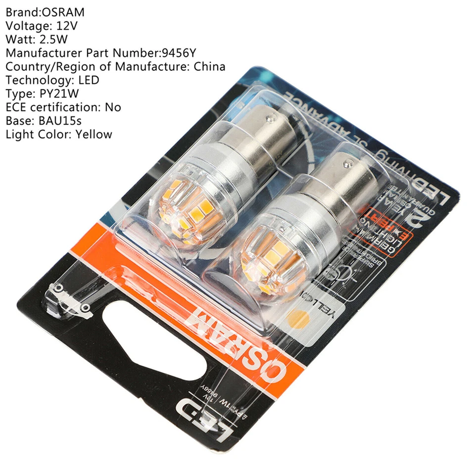 2x per OSRAM 9456Y Lampadine ausiliarie per auto LED PY21W 12V2.5W BAU15s M2 - Imagen 4 de 4