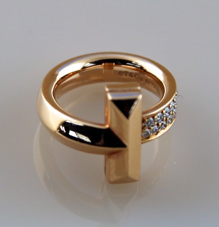 Tiffany & Co. T-One Diamond Italian Ring in 18K Rose Gold Size 2.5 