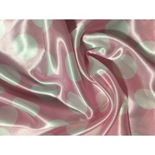 White on Pink Polka Dots - Faux Silk Charmeuse Satin Fabric