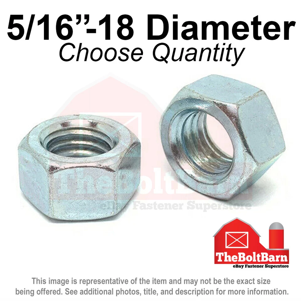 THEBOLTBARN 5/16"-18 Grade 5 Finished Hex Nuts Zinc Plated Coarse Thread (Pick Quantity)