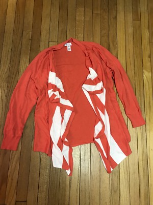 Denim L XL Orange White Cardigan Sweater Long Sleeve