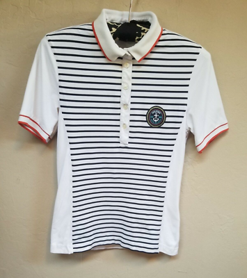 Golfino Womens Size Striped White Short Sleeve Golf Polo Shirt Collared  Top