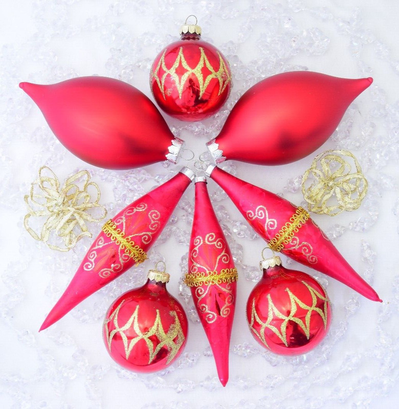 Collection Of Eight Red Glass Christmas Ornaments